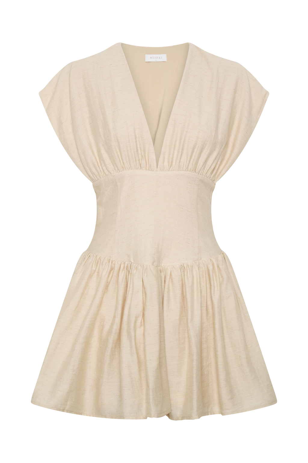 Arabella Cinched Waist Linen Mini Dress - Natural