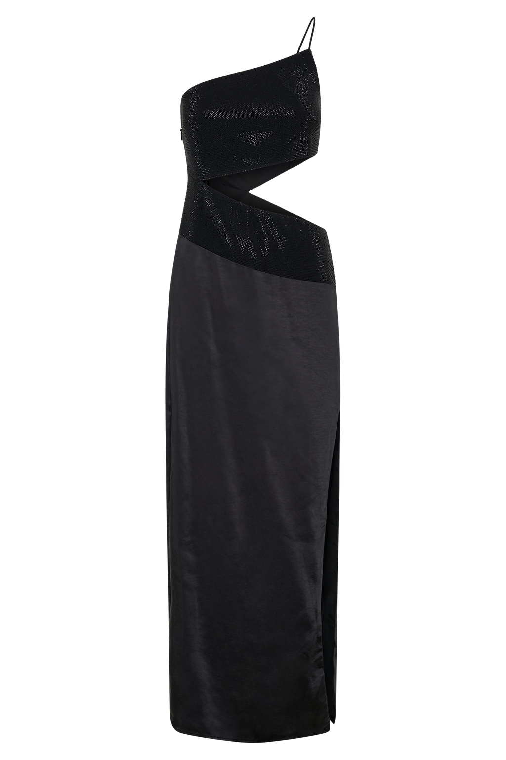 Athena One Shoulder Diamante Maxi Dress - Black