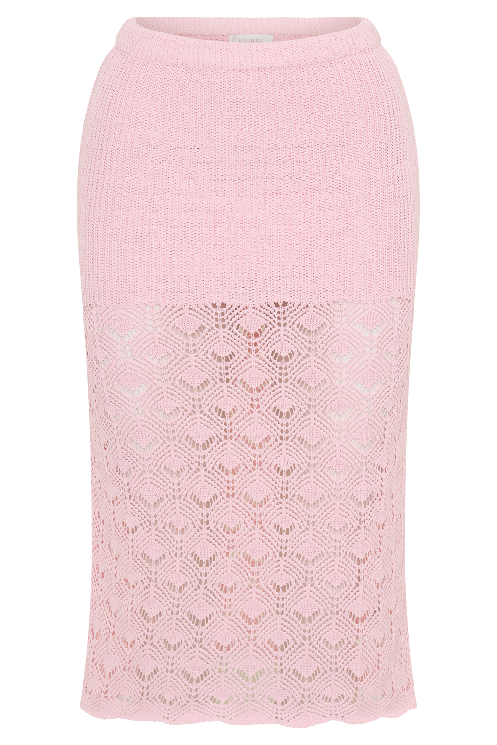Atlantis Crochet Knit Midi Skirt - Baby Pink