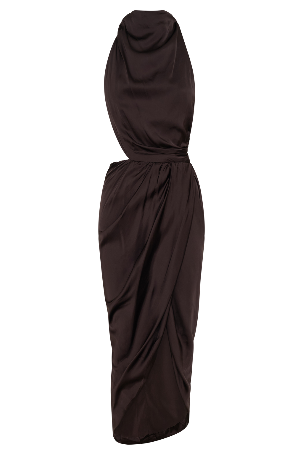 Aveline Draped Halter Midi Dress - Dark Chocolate