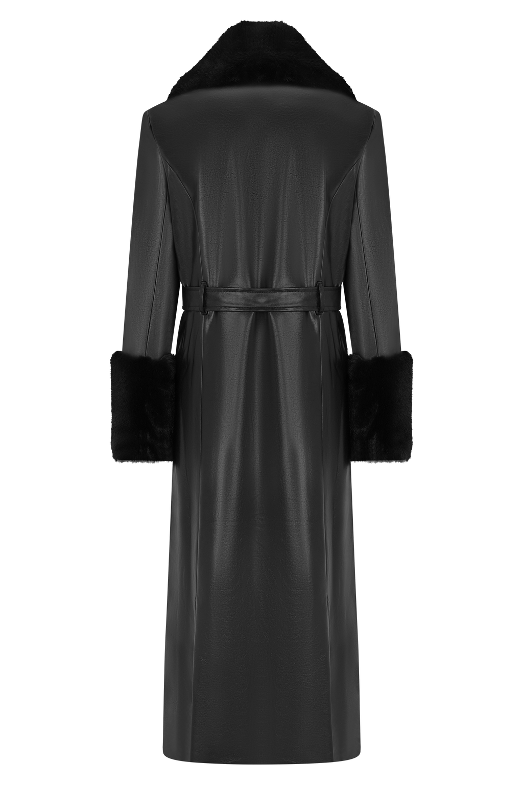 Bec Faux Leather Trench Coat With Faux Fur - Black