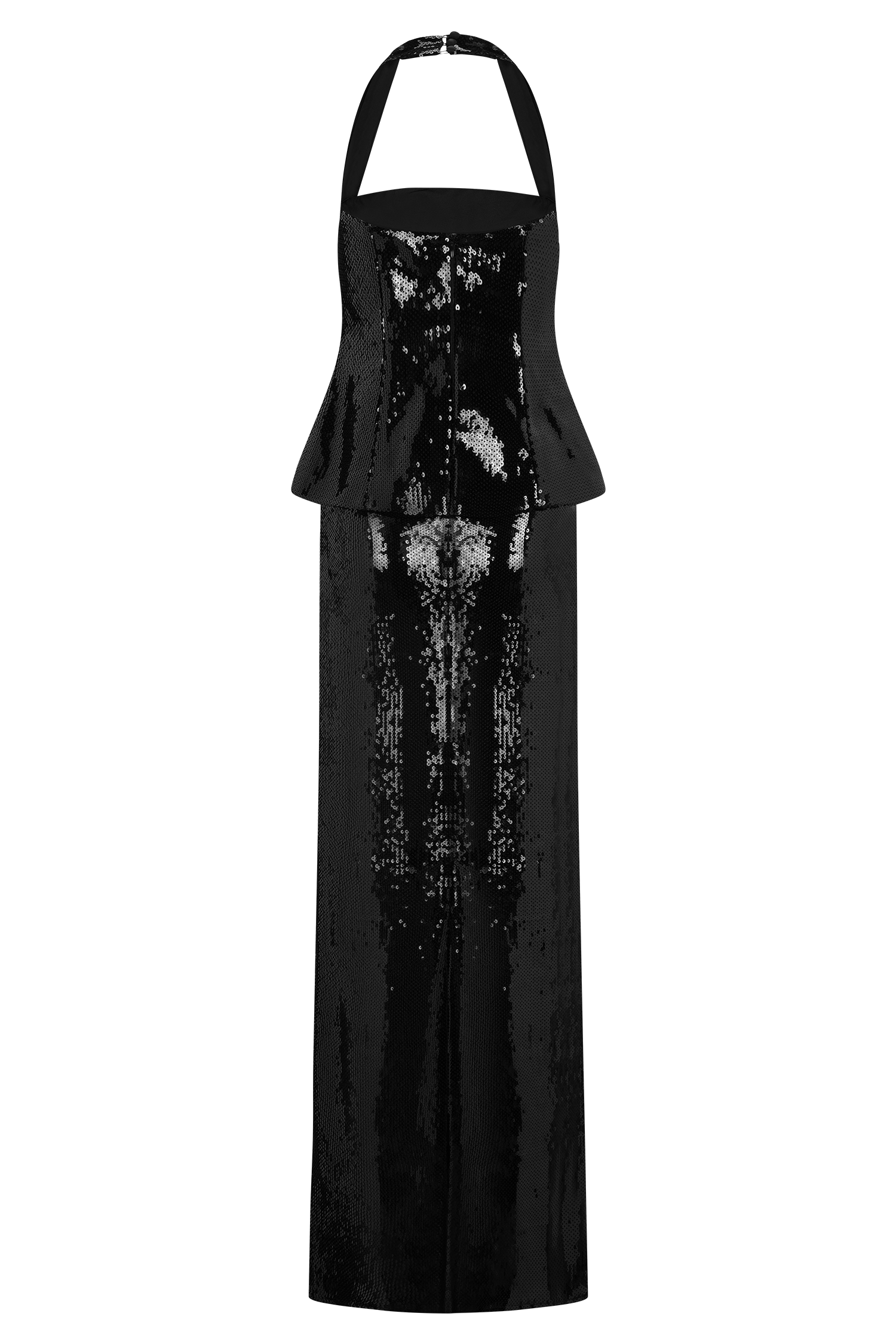 Bertie Sequin Peplum Halter Maxi Dress - Black
