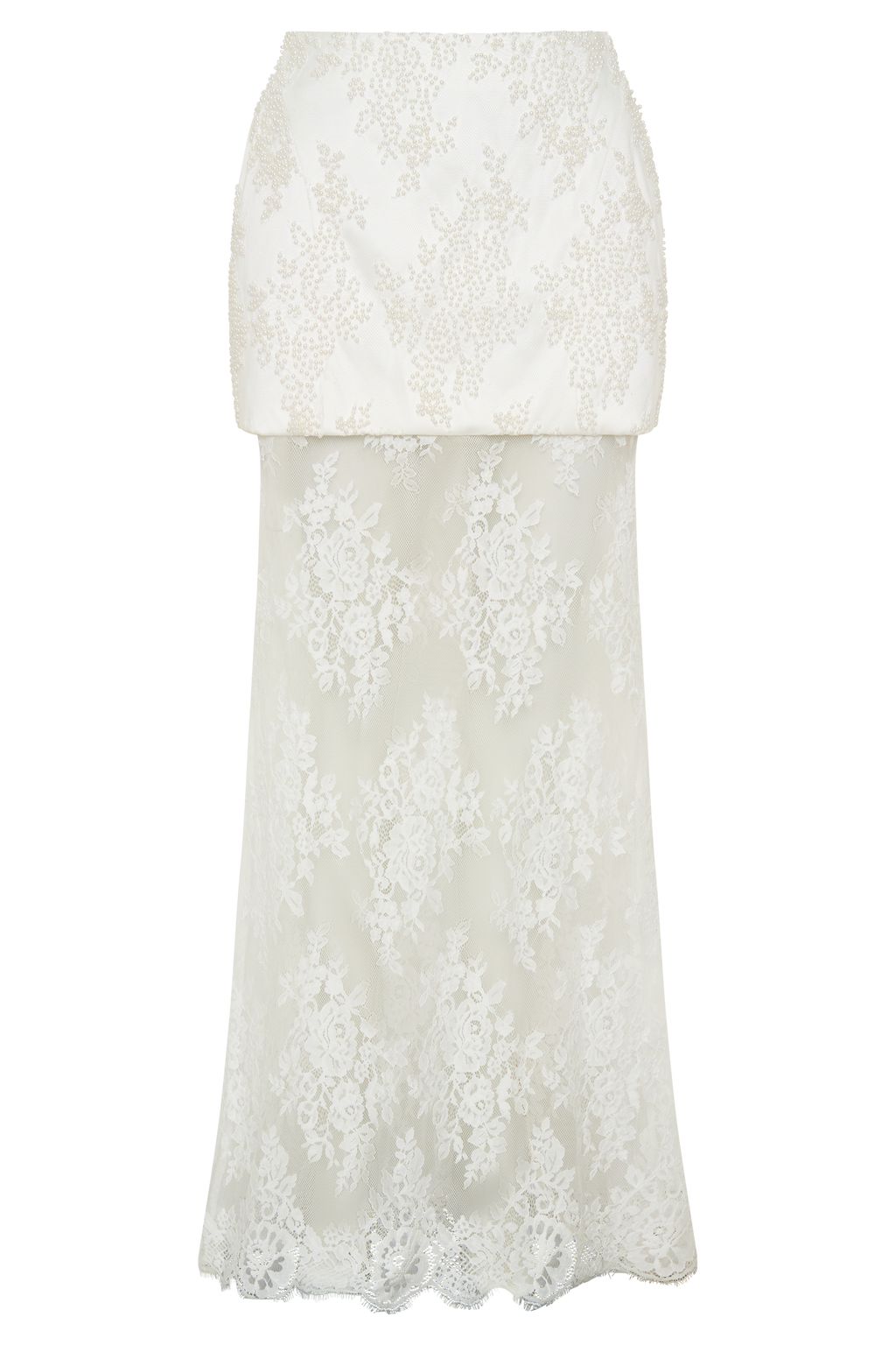 Camille Beaded Satin And Lace Maxi Skirt - Ivory