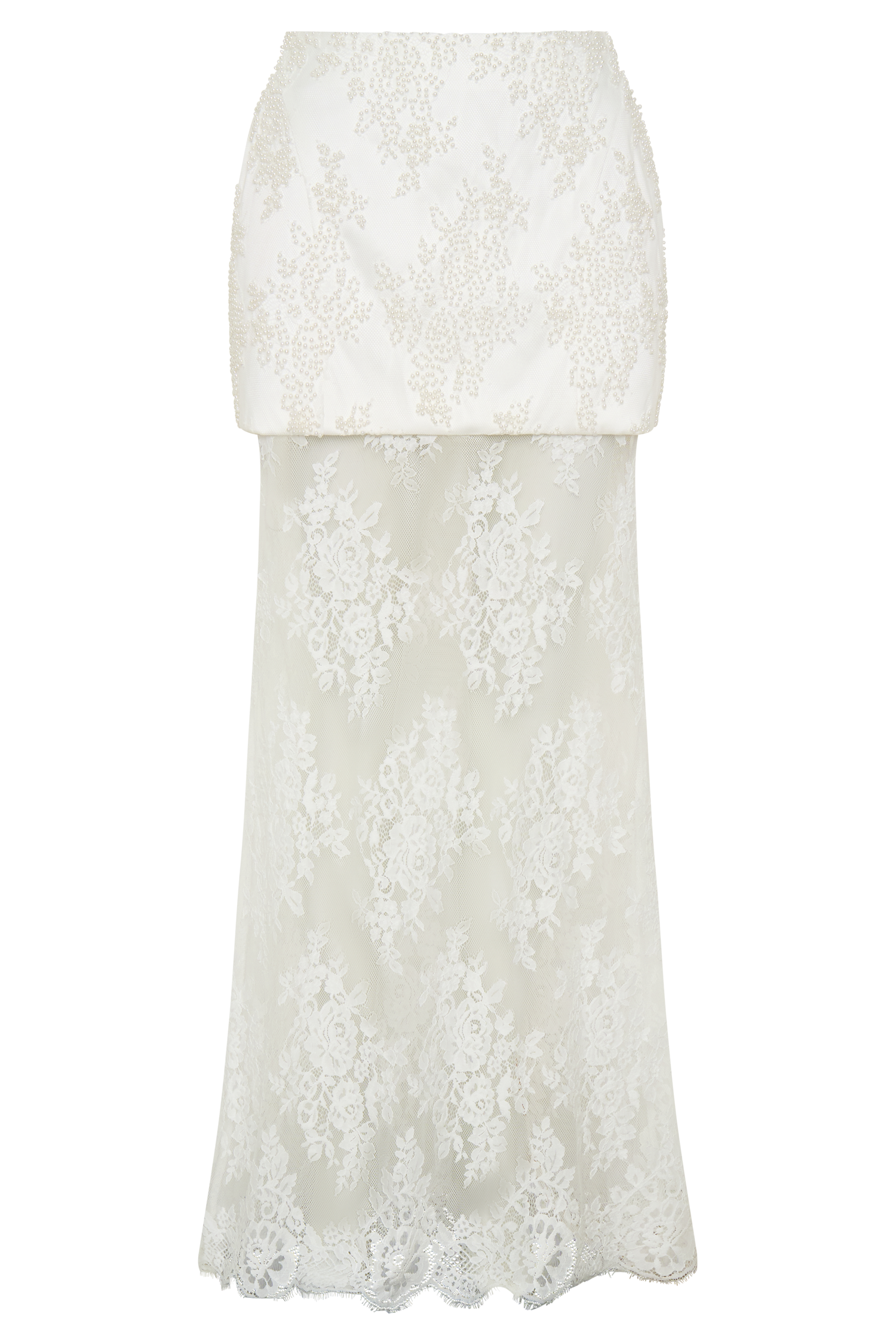 Camille Beaded Satin And Lace Maxi Skirt - Ivory