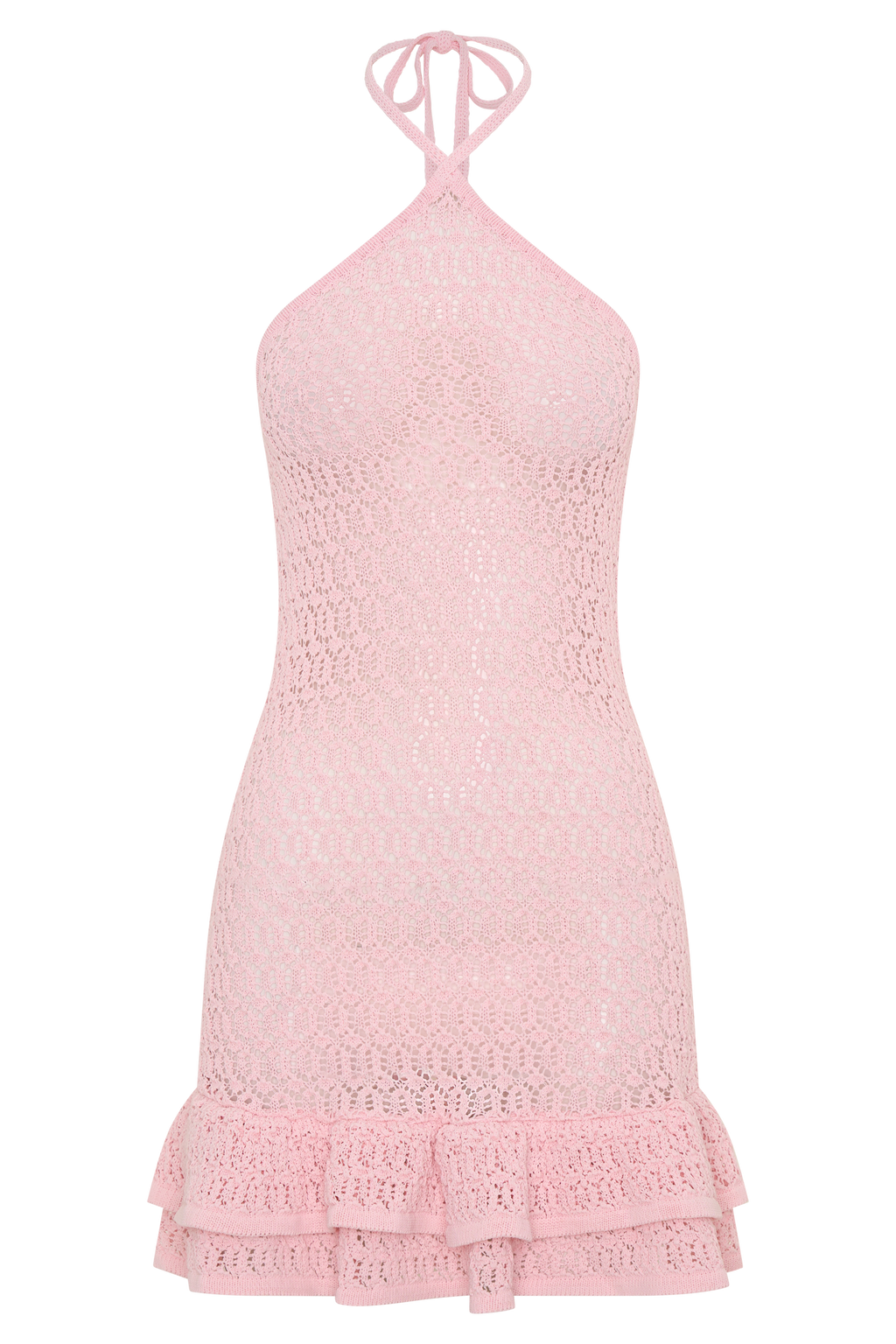 Carrisa Crochet Knit Mini Dress - Baby Pink