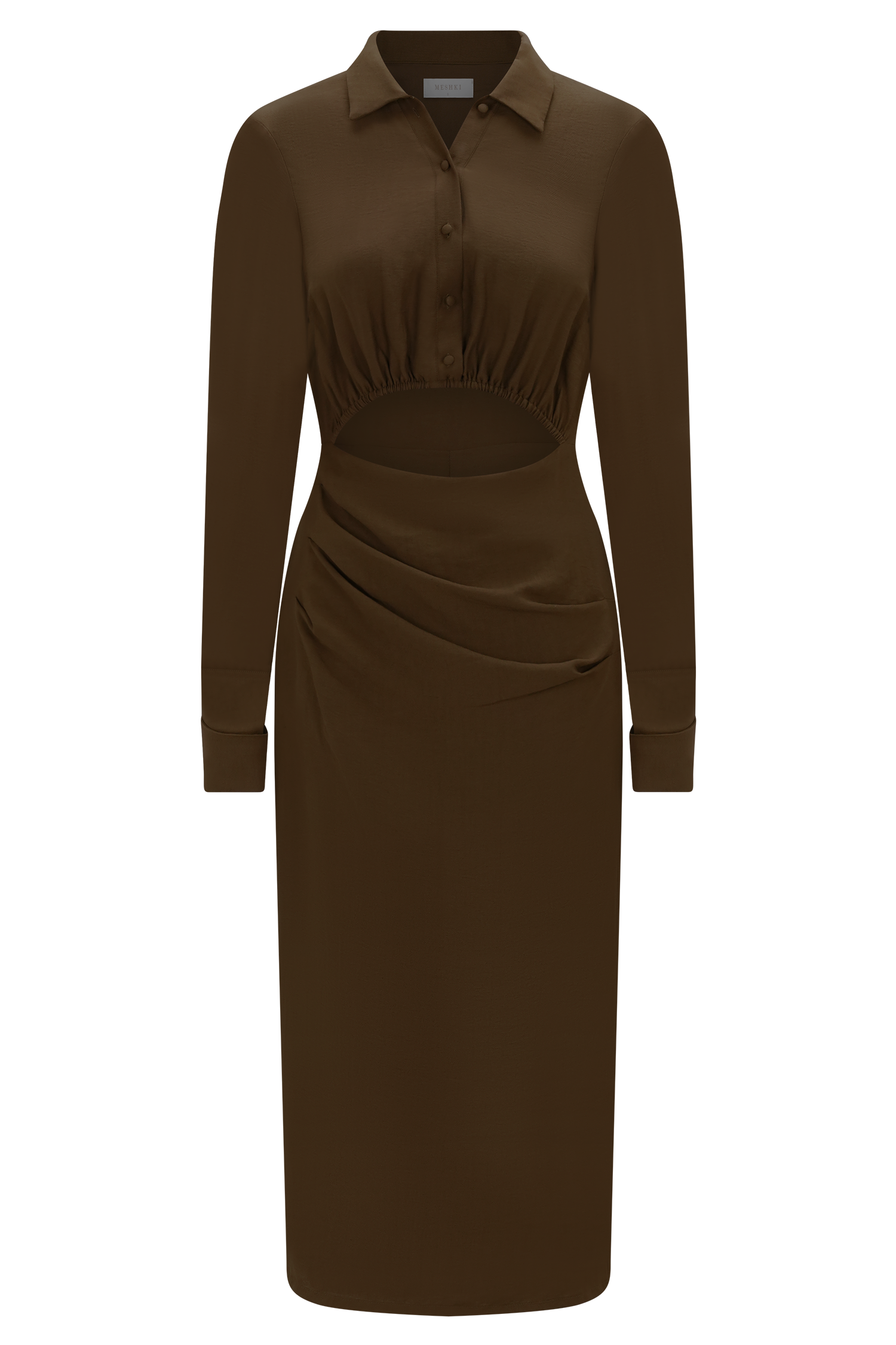Cecilie Cut Out Shirt Midi Dress - Dark Chocolate