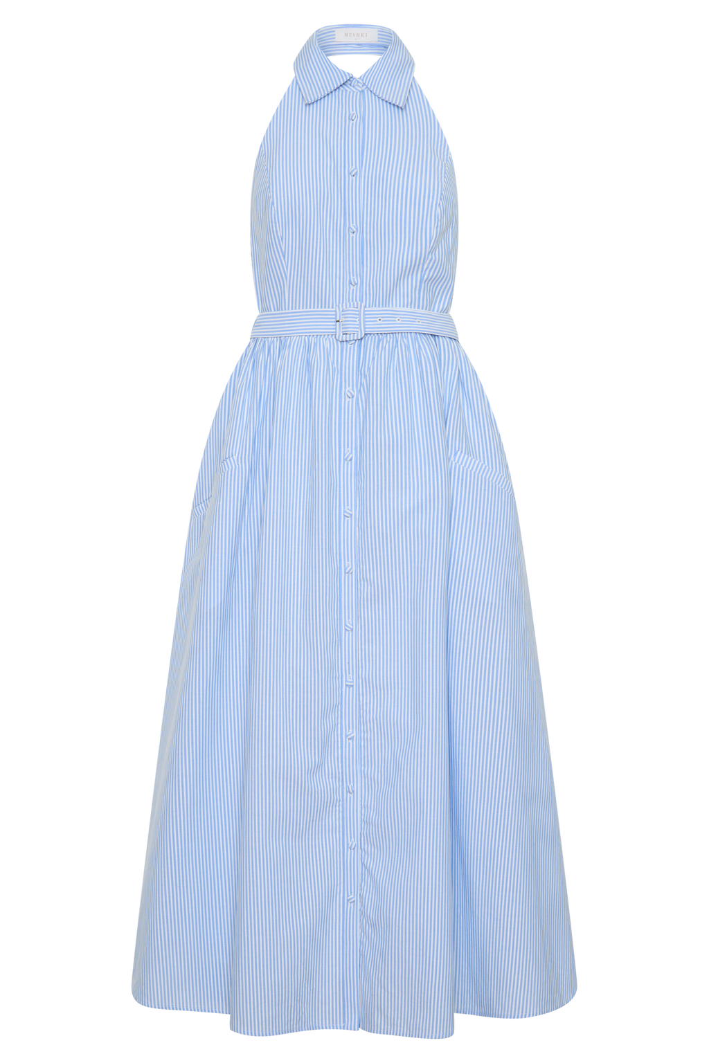 Cindy Collared Midi Dress - Blue Pinstripe