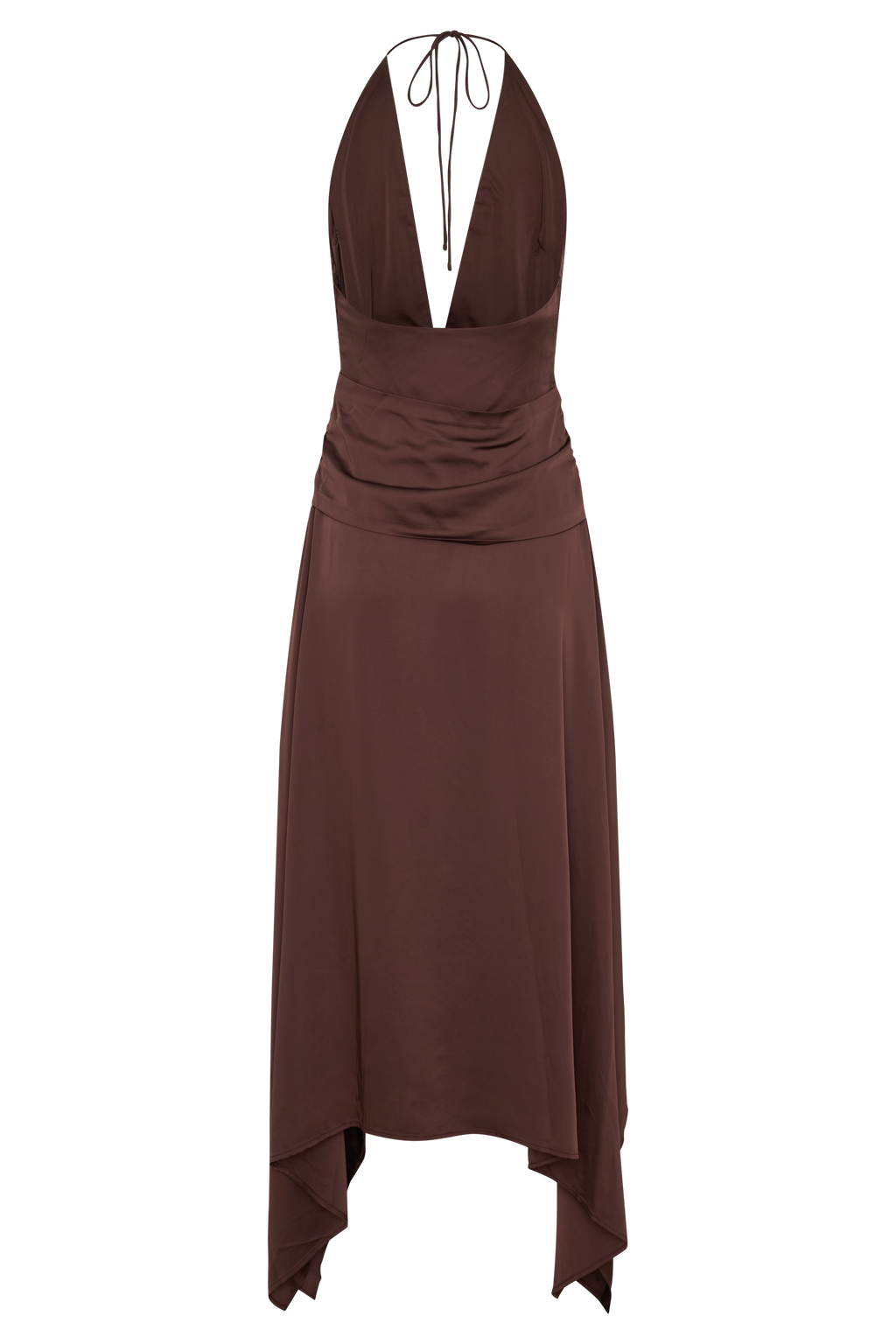Cyra Plunge Satin Midi Dress - Dark Chocolate
