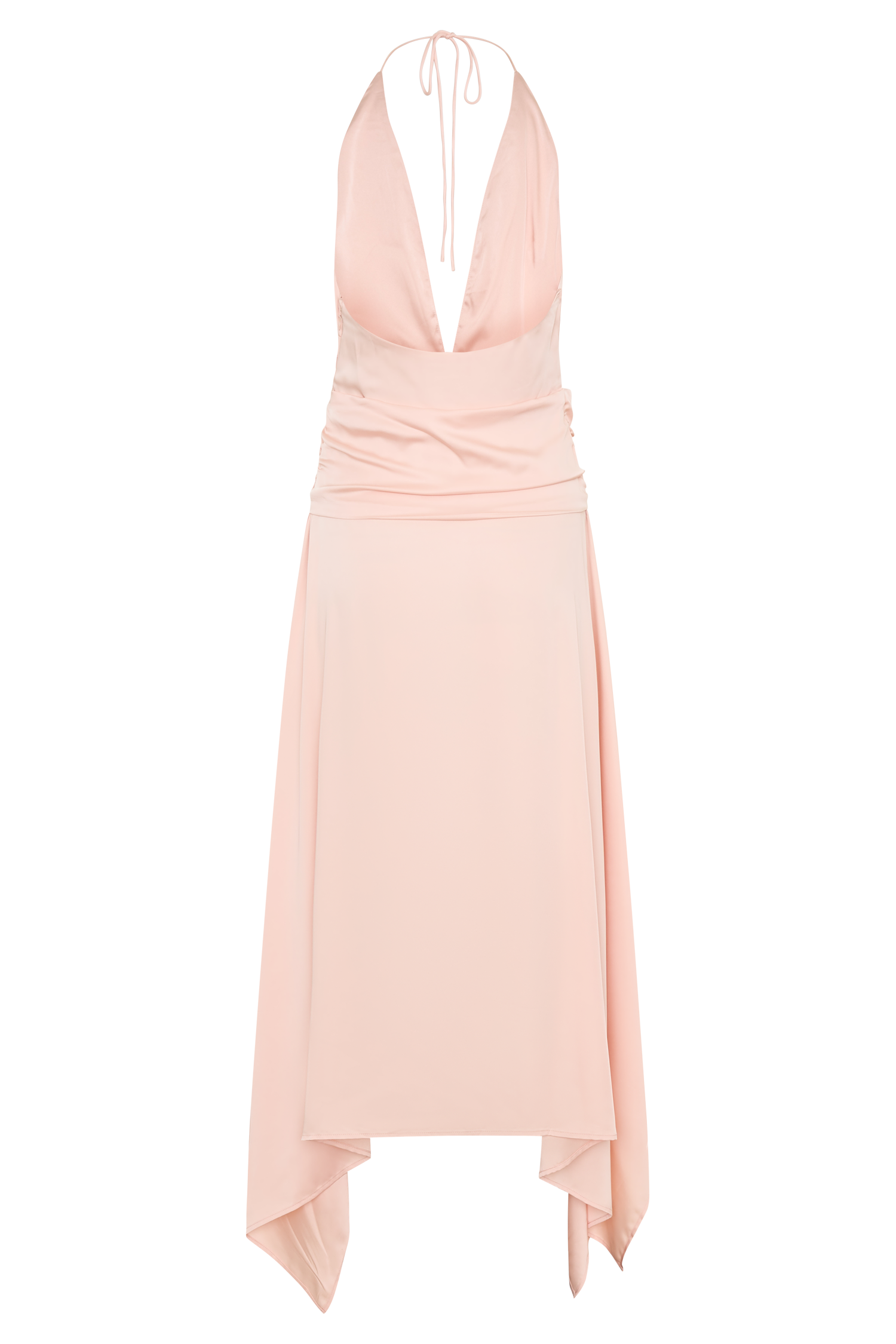Cyra Plunge Satin Midi Dress - Peach