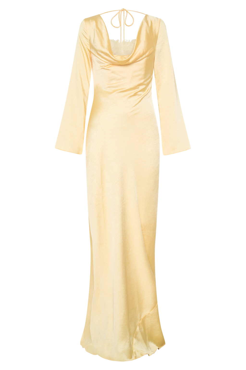 Eliza Long Sleeve Cowl Lace And Satin Maxi Dress - Lemon
