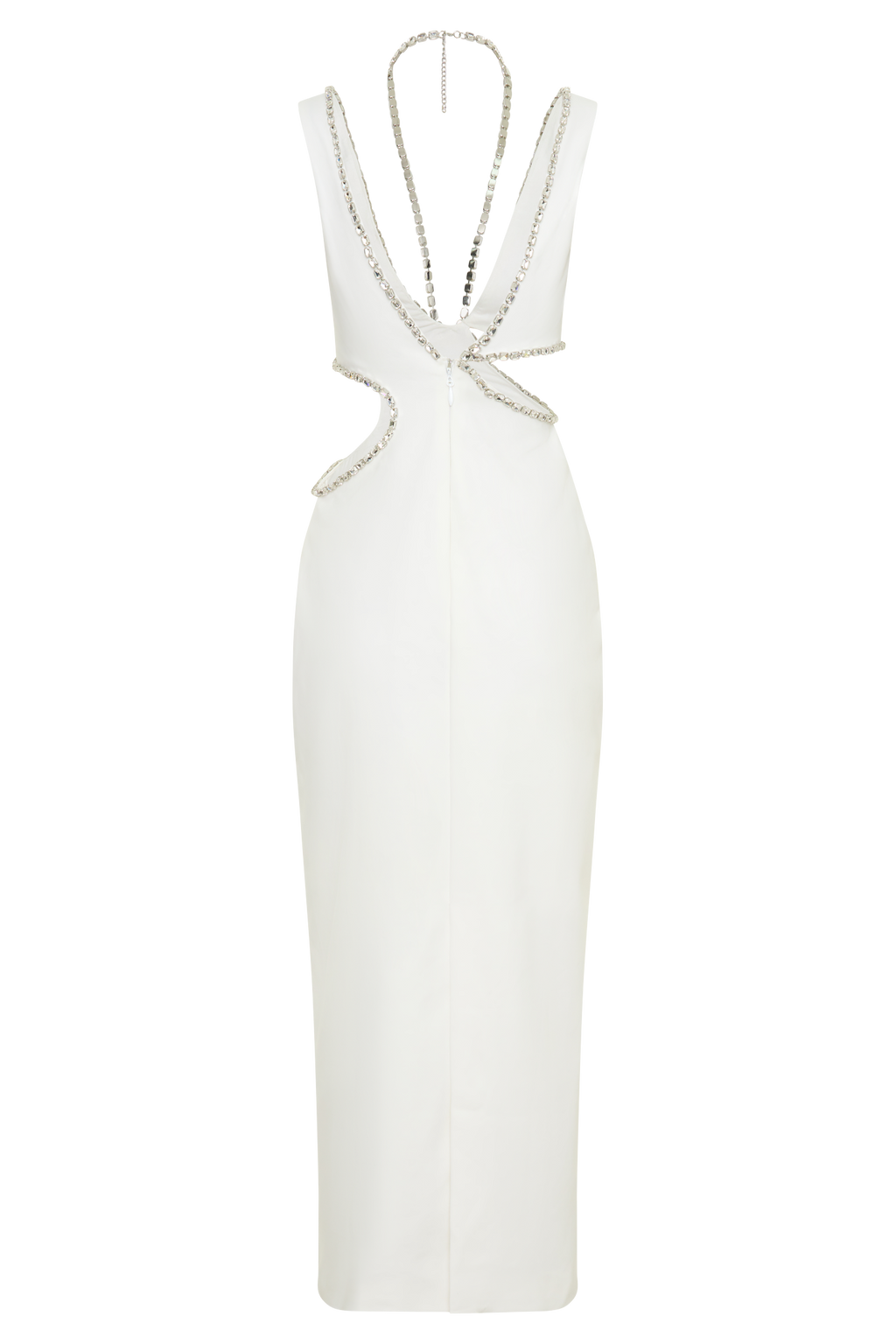 Henny Diamante Trim Cut Out Midi Dress - White
