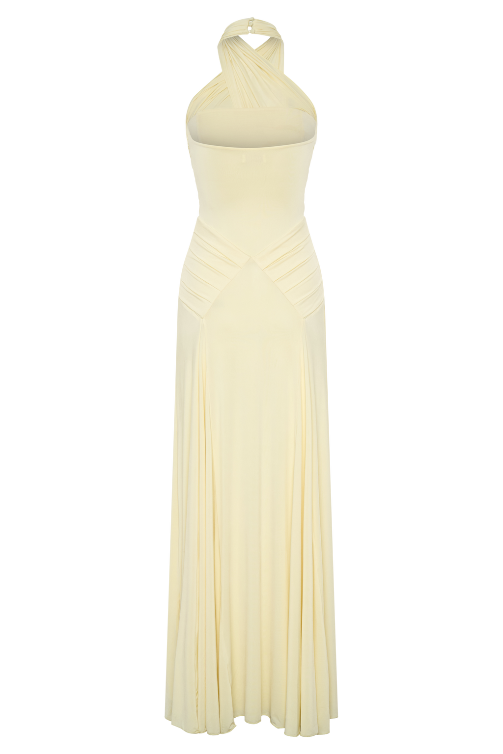 Indira Gathered Slinky Halter Maxi Dress - Lemon