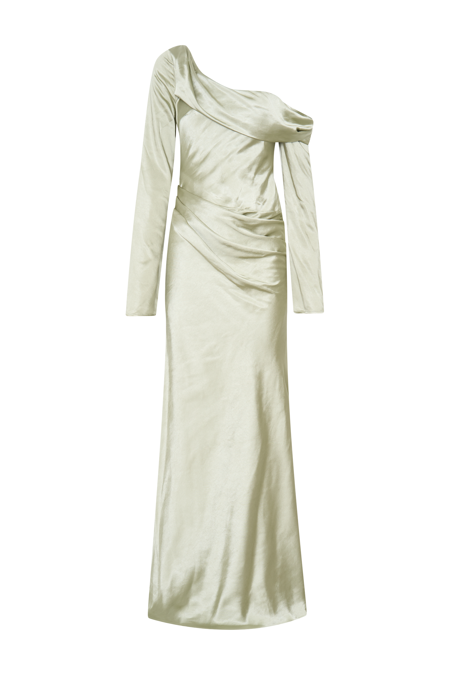 Iris Long Sleeve Satin Maxi Dress - Sage