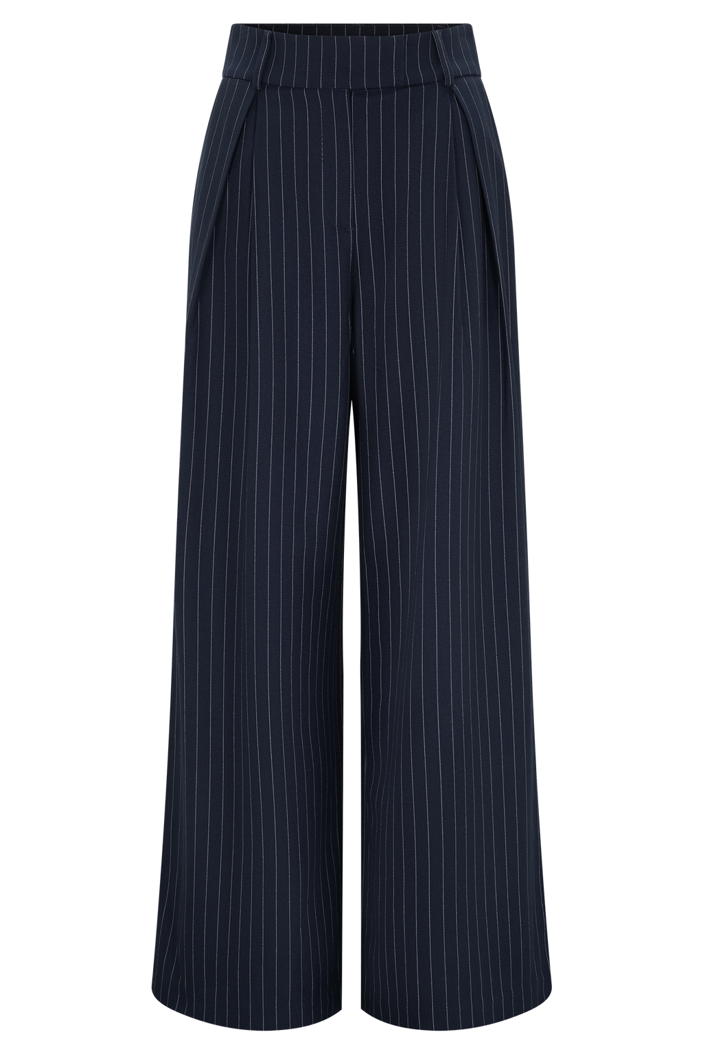 Jacqueline Pleated Wide Leg Pants - Navy Pinstripe