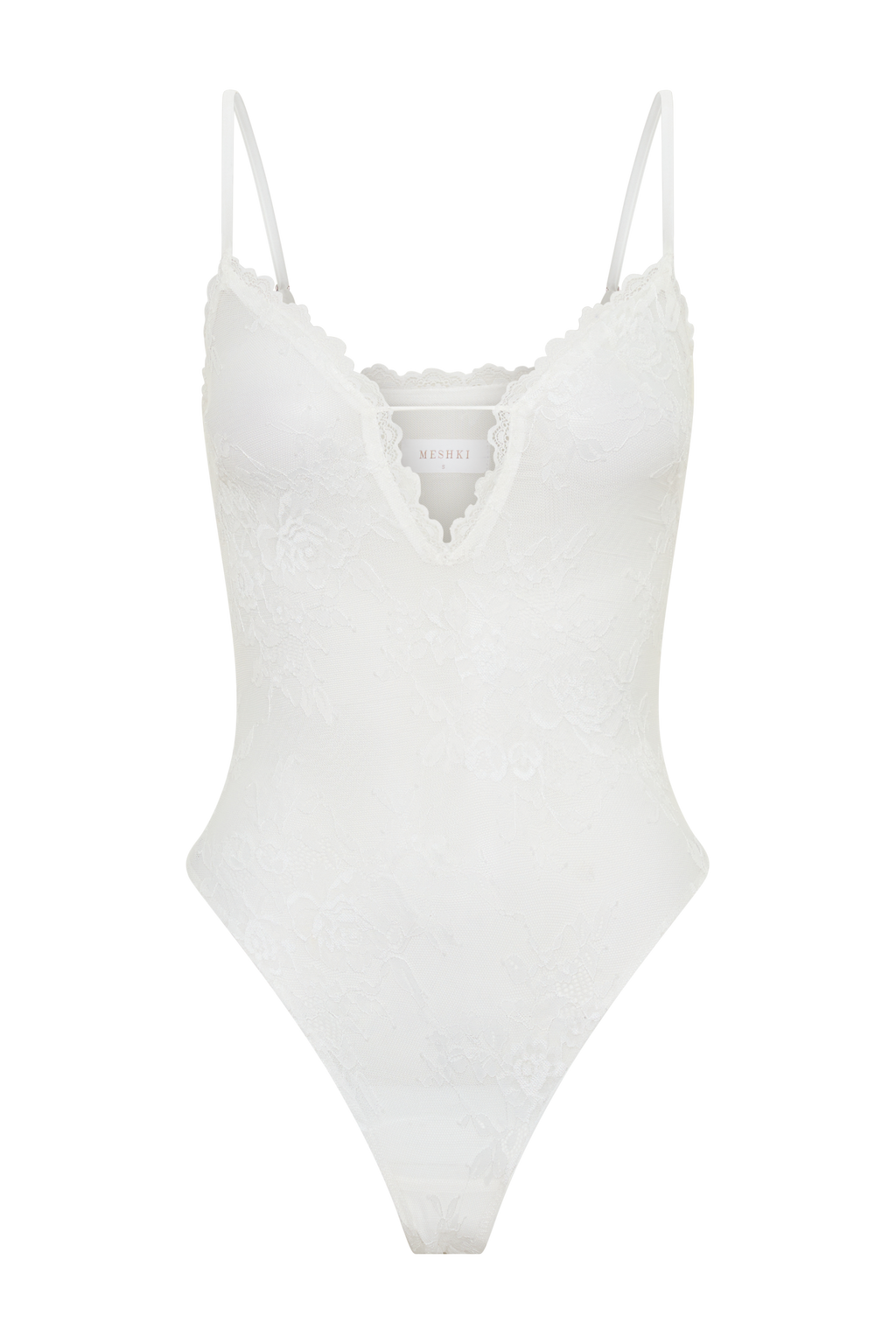 Jasper Sheer Plunge Lace Bodysuit - Ivory
