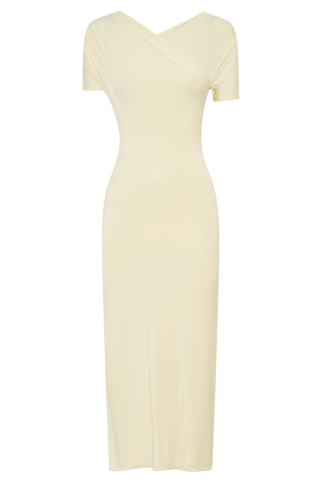 Junie Cross-Over Neck Slinky Maxi Dress - Lemon