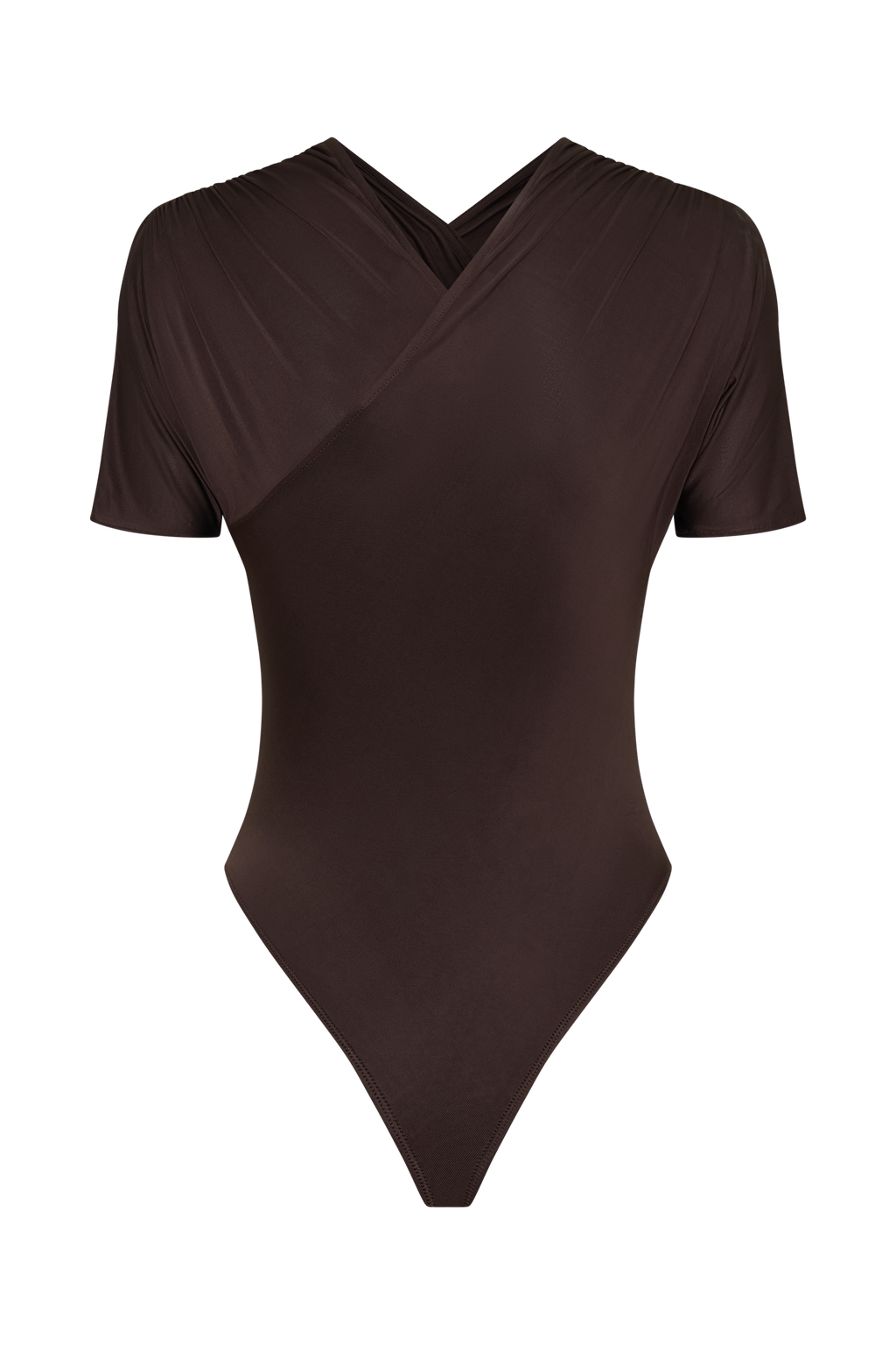 Junie Shortsleeve Cross-Over Bodysuit - Chocolate