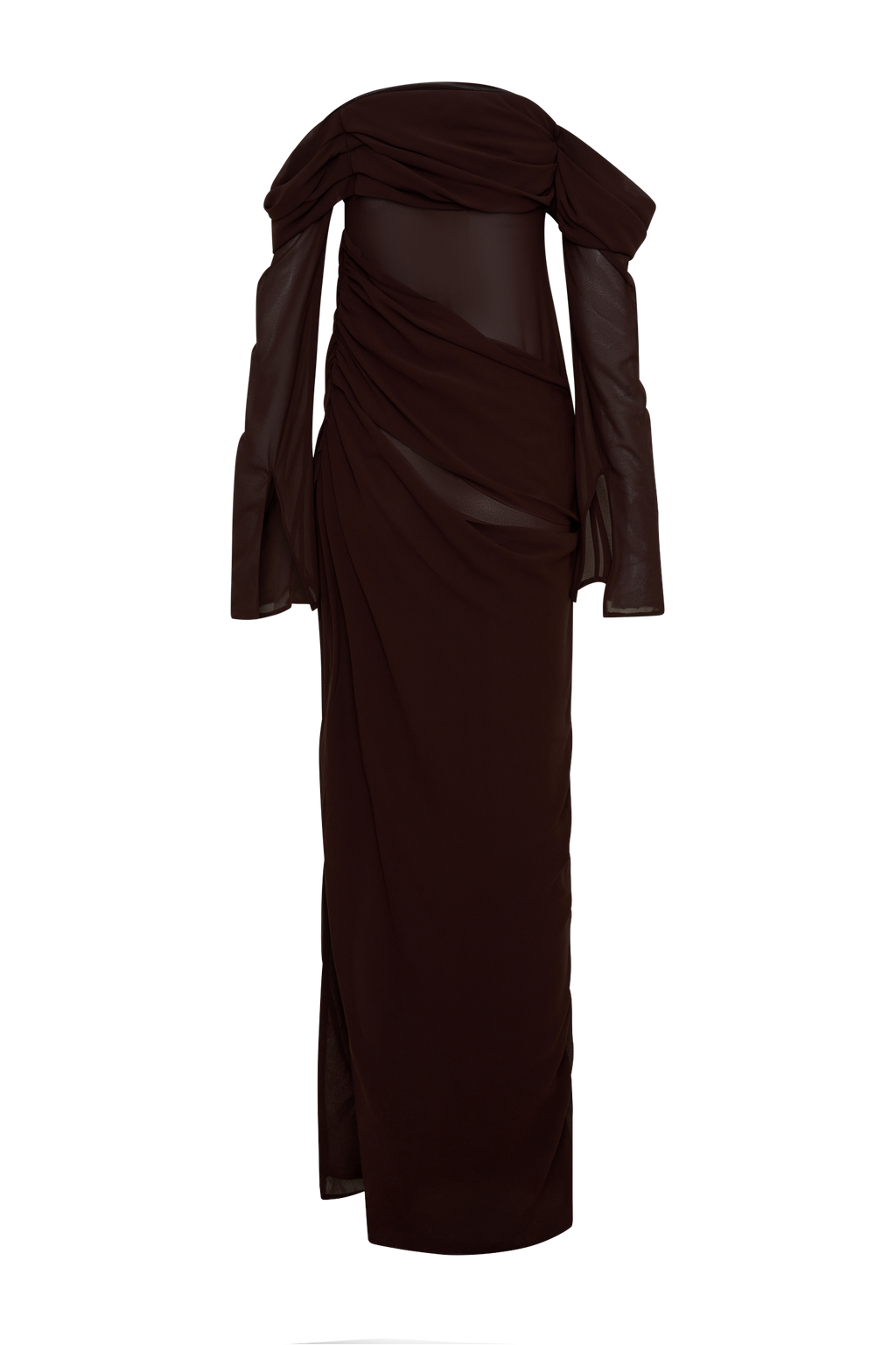 Kirsten Off Shoulder Chiffon Maxi Dress - Cacao Brown