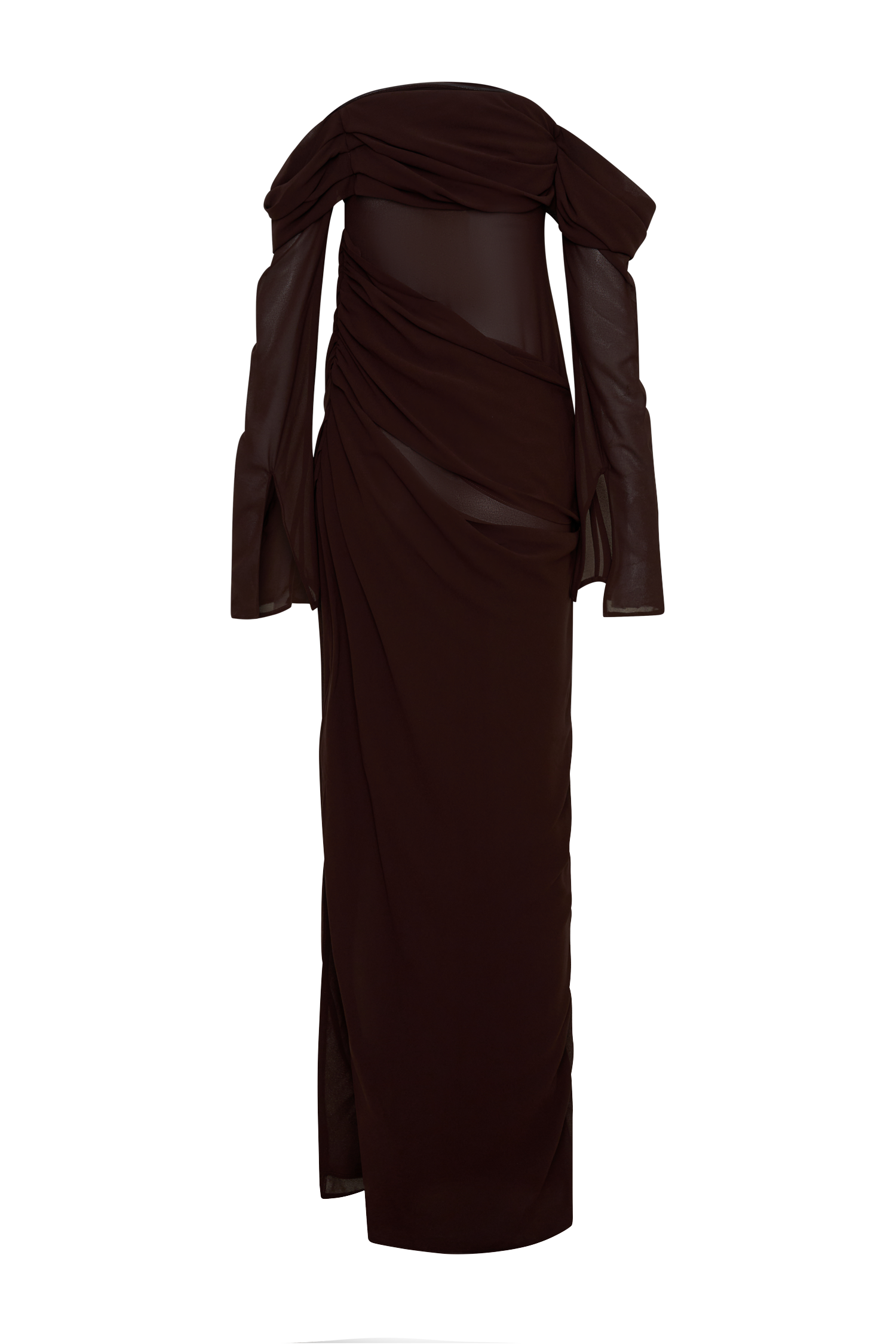 Kirsten Off Shoulder Chiffon Maxi Dress - Cacao Brown