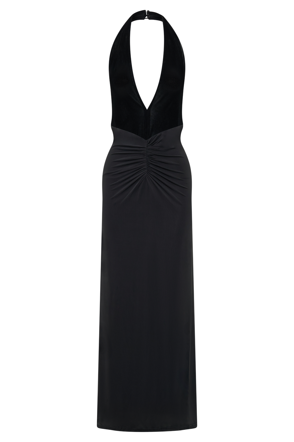 Lien Mesh Velvet Plunge Midi Dress - Black