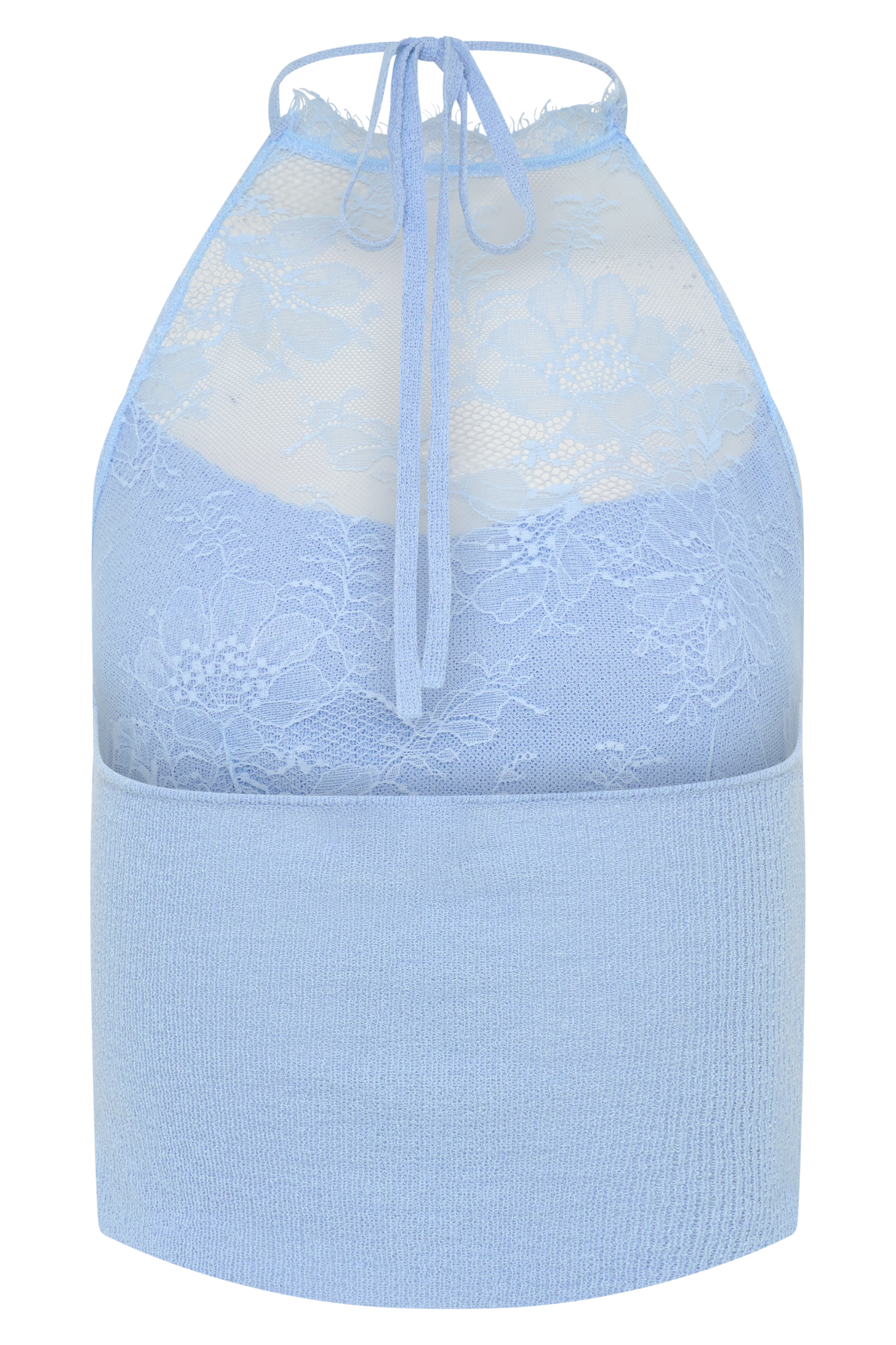 Lucy Lace And Knit Halter Top - Cornflower Blue