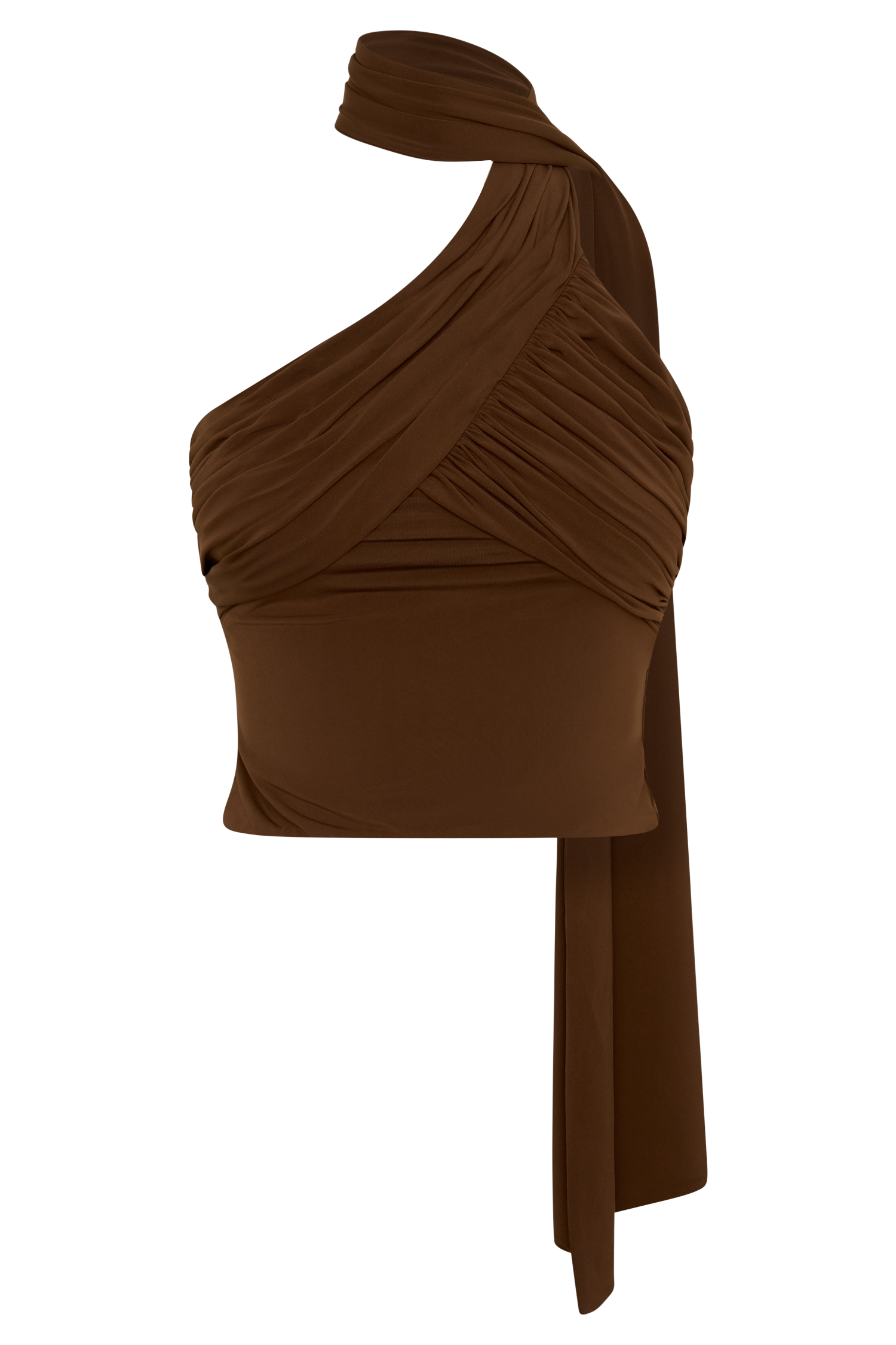 Lydia Slinky Asymmetrical Halter Top - Chocolate