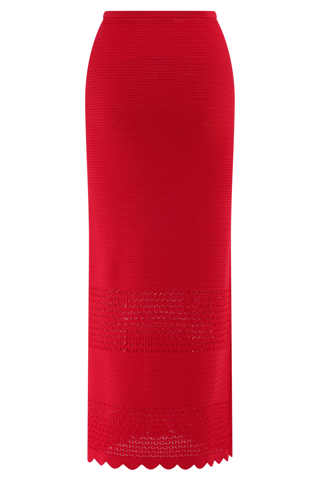 Madeline Scallop Knit Midi Skirt - Red
