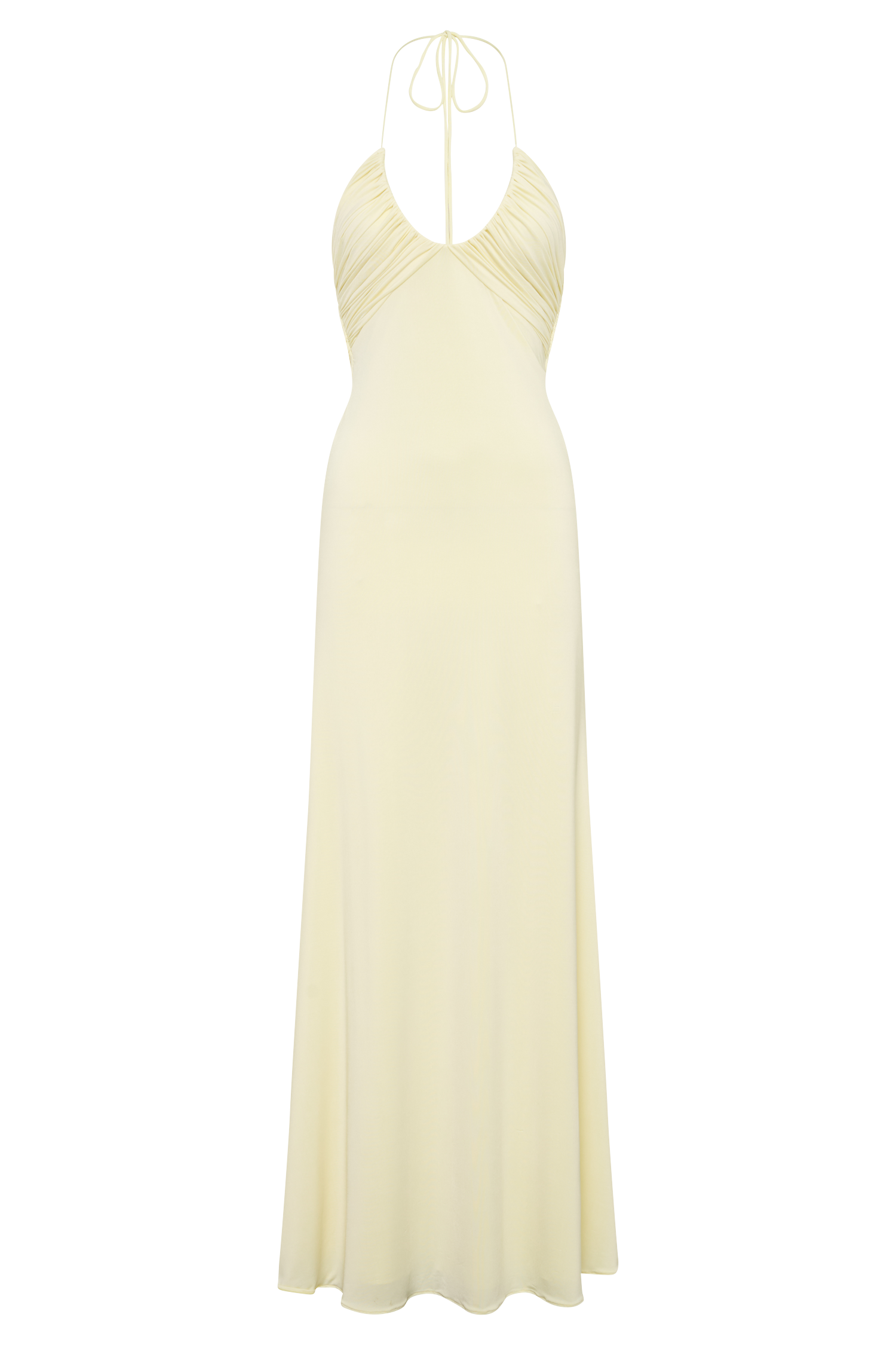 Maely Gathered Slinky Maxi Dress - Lemon