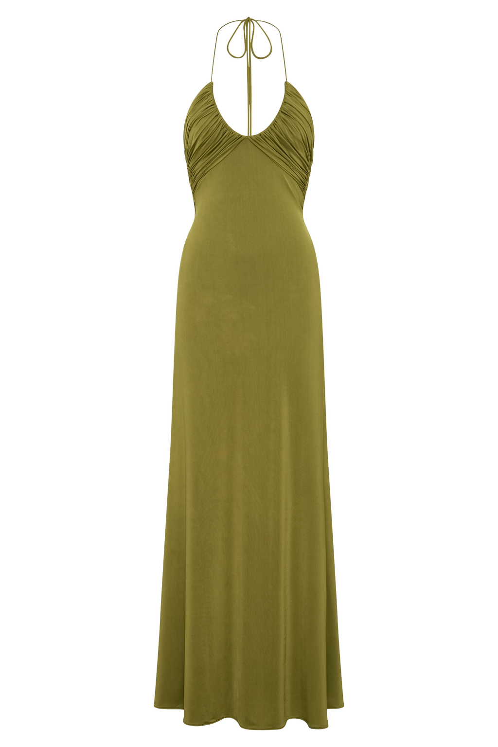 Maely Gathered Slinky Maxi Dress - Olive