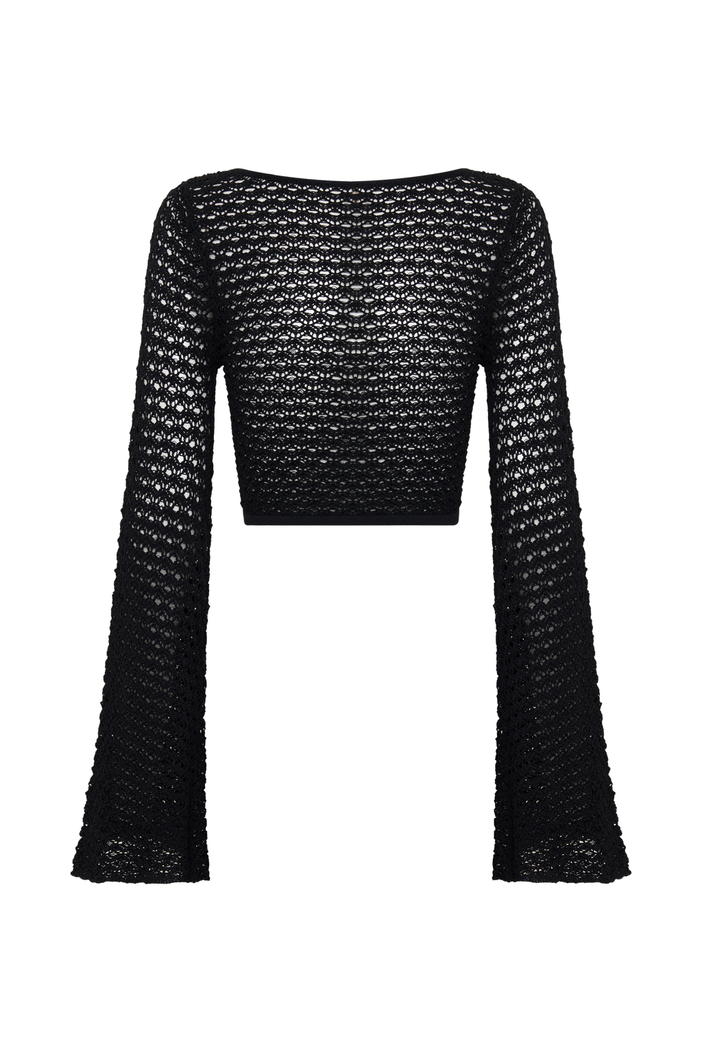 Mania Crochet Long Sleeve Cropped Top - Black