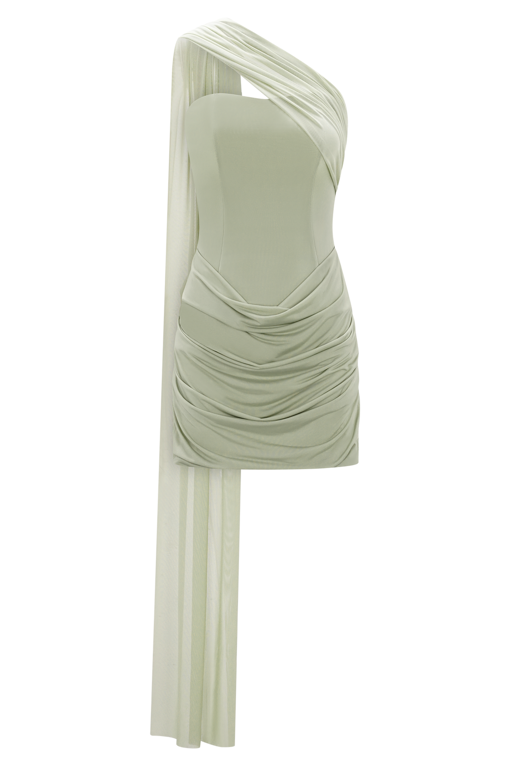 Mattea Slinky And Mesh Mini Dress With Scarf - Sage