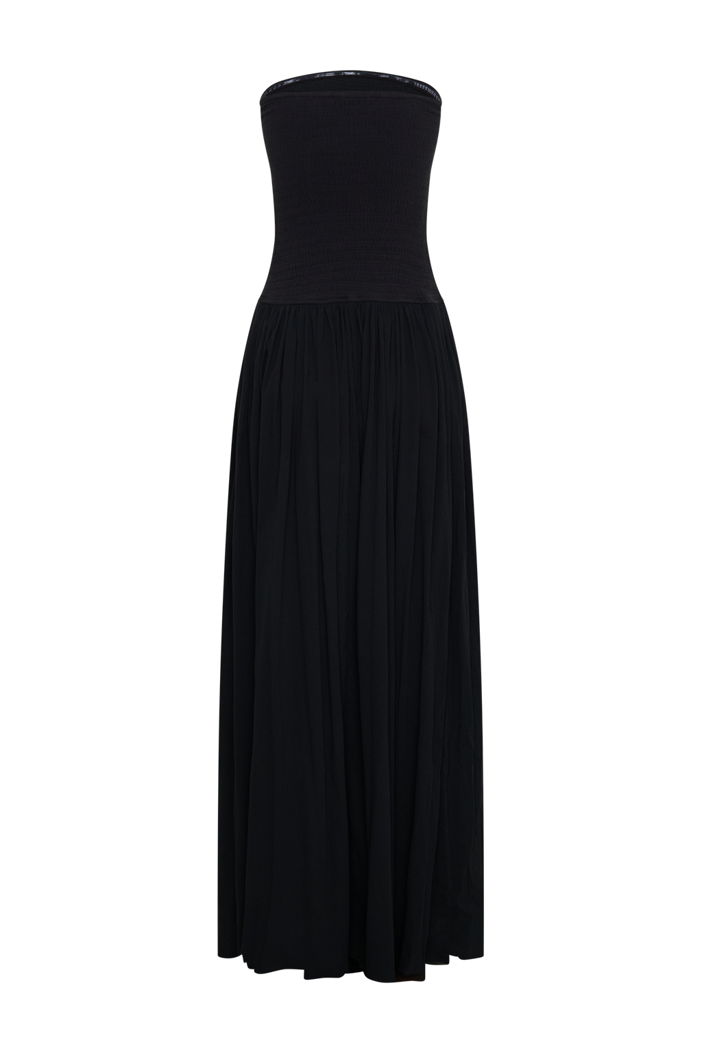 Maureen Cotton Shirring Maxi Dress - Black