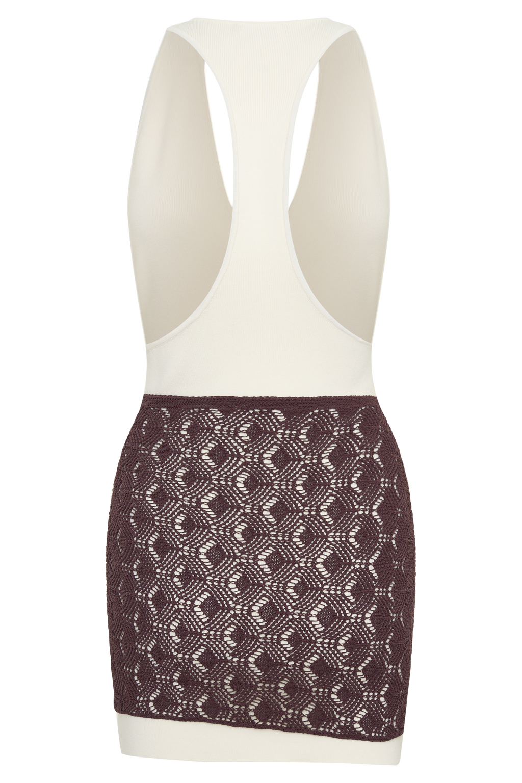 Mollie Mini Dress With Crochet Overlay - White/Chocolate