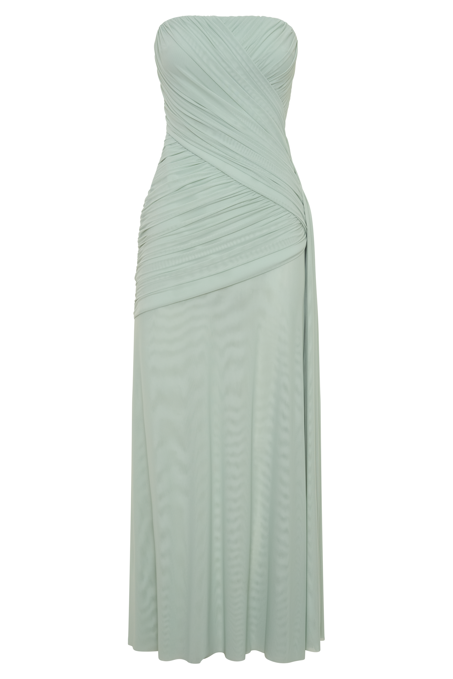 Monet Strapless Ruched Mesh Maxi Dress - Aqua Grey