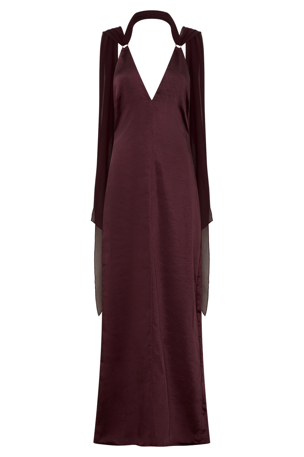 Myla Draped Shoulders Satin Maxi Dress - Chocolate