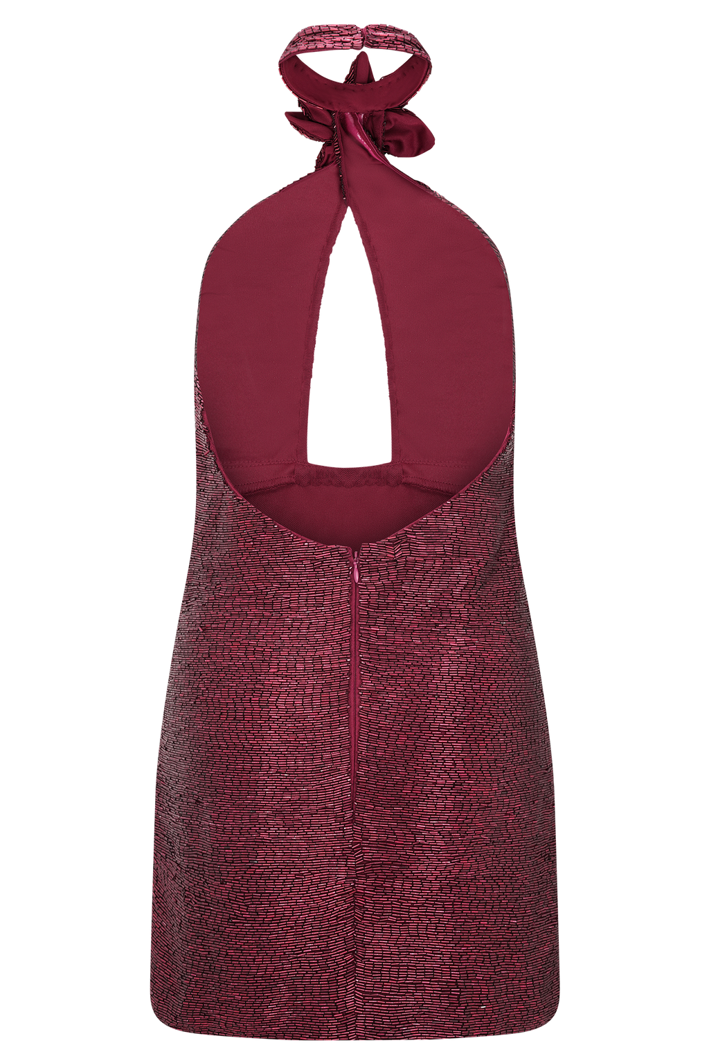 Nylah Beaded Halter Mini Dress - Burgundy