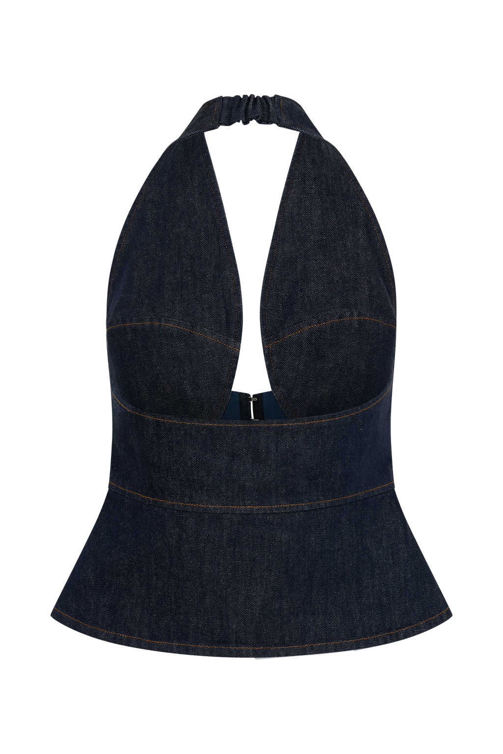 Rema Halter Longline Denim Top - Washed Indigo Blue