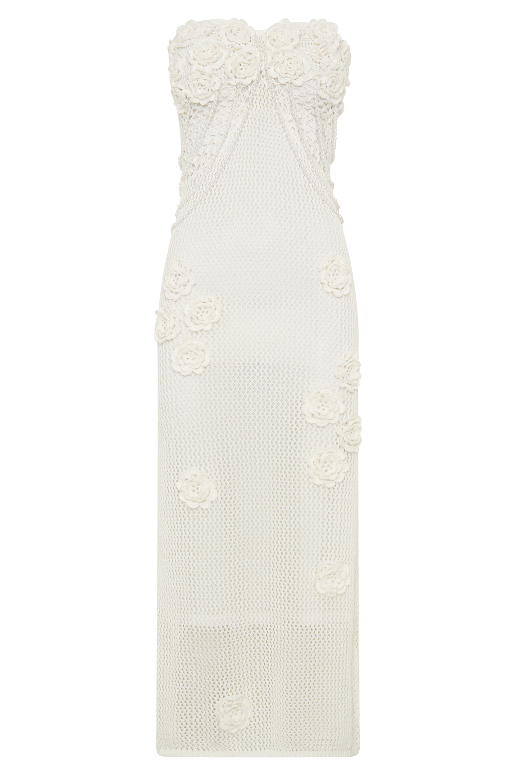 Samantha Crochet Midi Dress With Flowers - Ivory