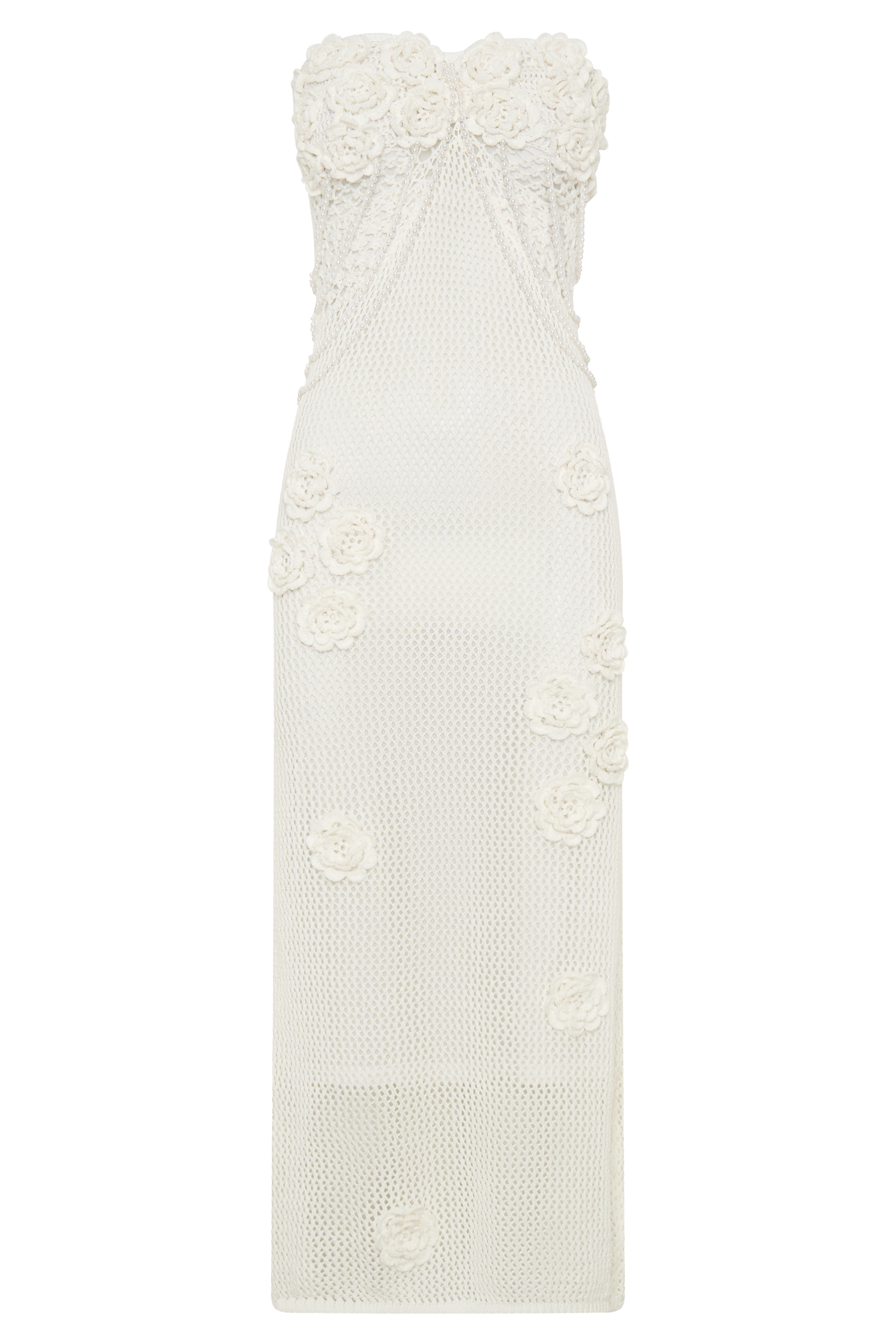 Samantha Crochet Midi Dress With Flowers - Ivory