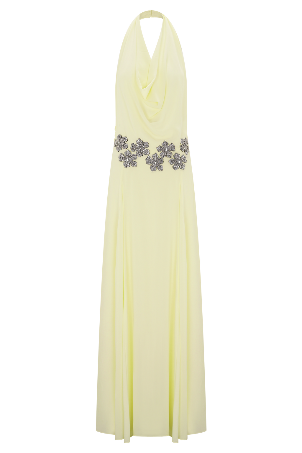 Santal Floral Chiffon Halter Maxi Dress - Lemon
