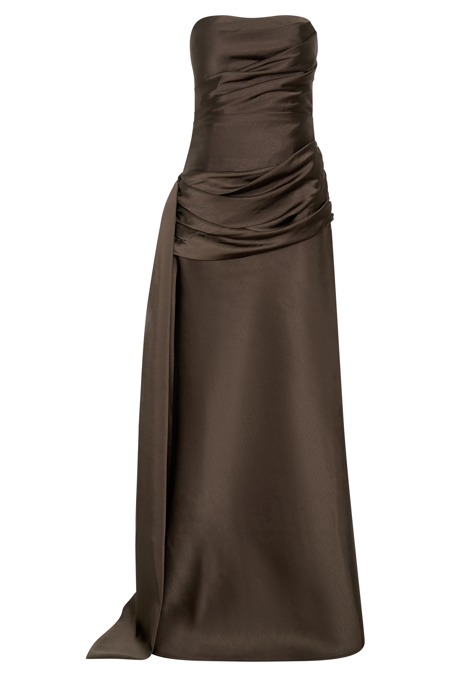 Sarah Strapless Maxi Dress With Waist Tie - Mocha