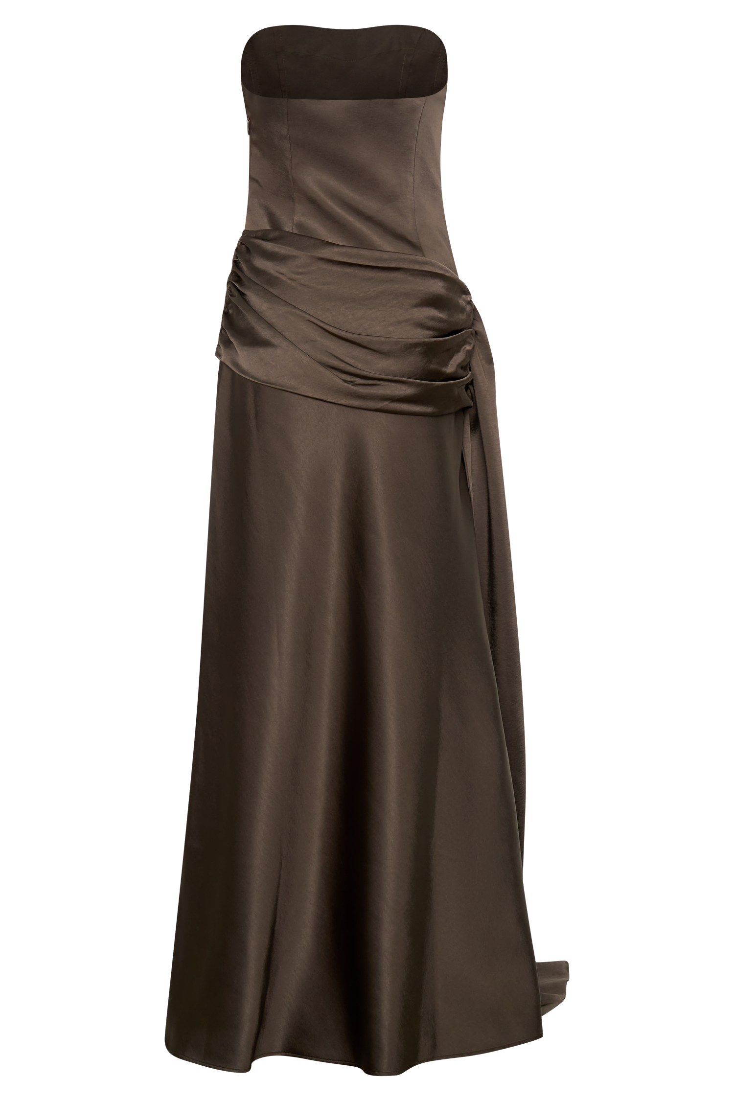 Sarah Strapless Maxi Dress With Waist Tie - Mocha