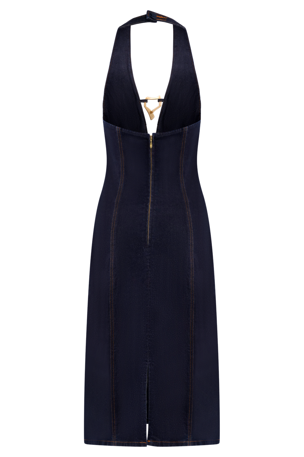 Shauna Denim Halter Midi Dress - Indigo Blue