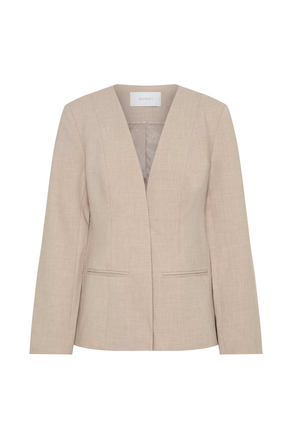 Solenne Collarless Suiting Blazer - Natural Marle
