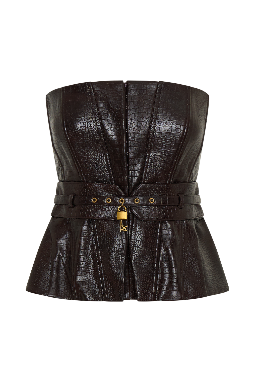 Thalia Faux Leather Boned Corset - Dark Chocolate