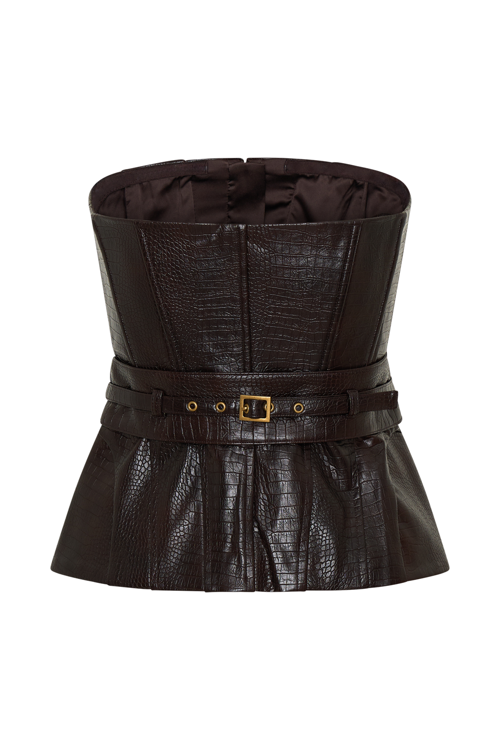 Thalia Faux Leather Boned Corset - Dark Chocolate