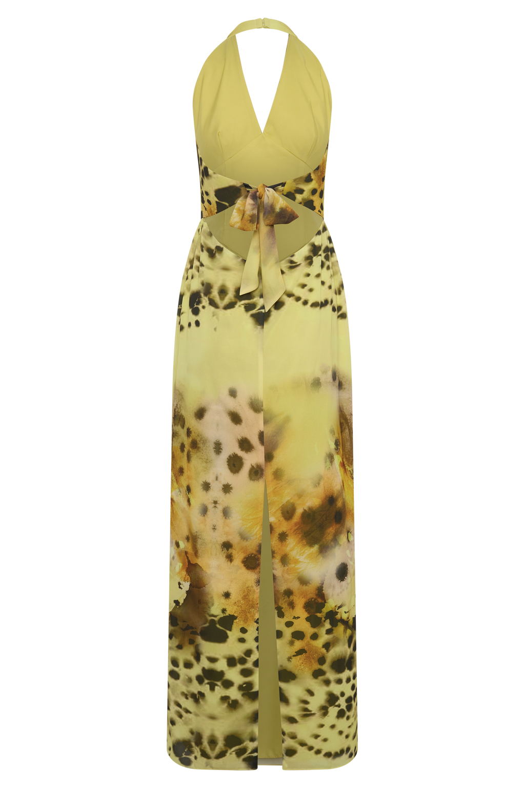 Valentina Chiffon Halter Maxi Dress - Yellow Floral Leopard Print
