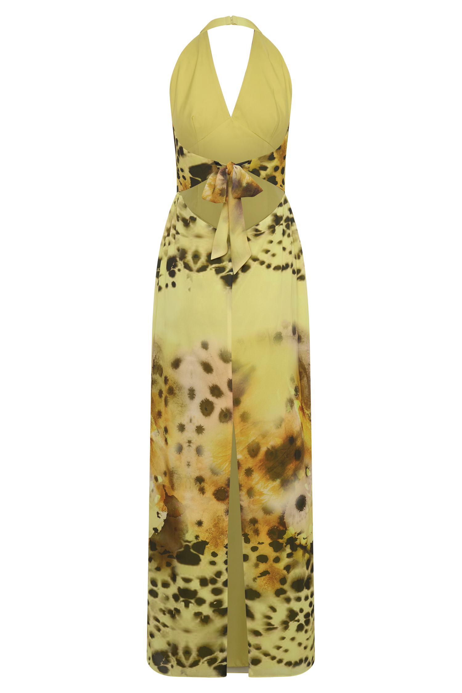 Valentina Chiffon Halter Maxi Dress - Yellow Floral Leopard Print