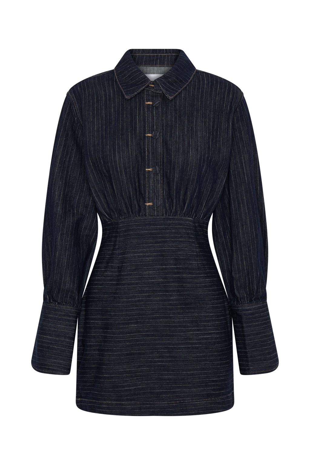 Zarah Denim Long Sleeve Mini Dress - Indigo Pinstripe