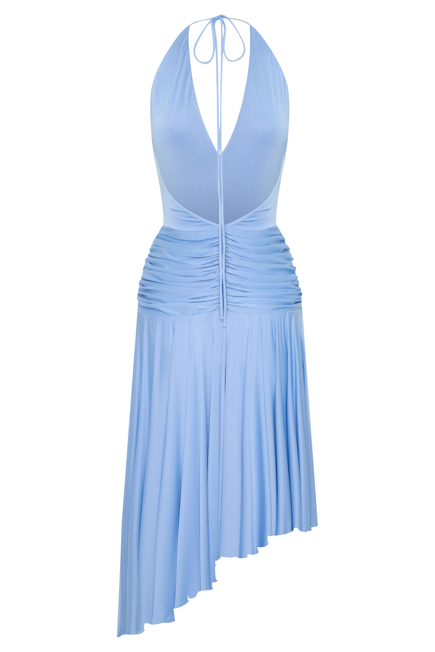 Zelda Asymmetric Slinky Midi Dress - Cornflower Blue